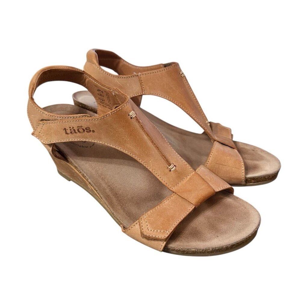 Taos Sheila Tan Open Toe Hook & Loop Strap Sandal… - image 7